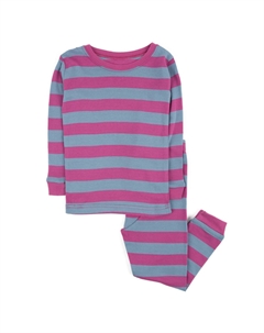 Детские хлопковые пижамы из двух предметов в полоску для девочек, цвет Purple & Denim Leveret