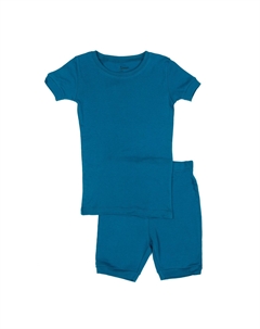 Детские короткие хлопковые пижамы из двух частей в стиле бохо, сплошной цвет, цвет Teal Leveret