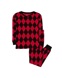 Рождественские детские хлопковые пижамы из двух предметов Argyle, цвет Argyle Black & Red Leveret