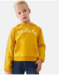 Толстовка для девочки горчичного цвета с капюшоном и карманом-кенгуру Dadati