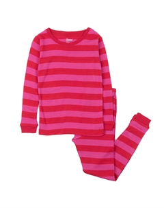 Детские хлопковые пижамы из двух предметов в полоску для девочек, цвет Red & Pink Leveret