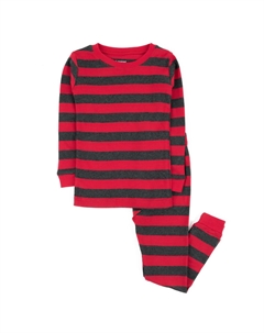 Детские хлопковые пижамы из двух предметов в полоску для девочек, цвет Red & Gray Leveret