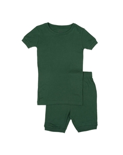 Детские короткие хлопковые пижамы из двух частей в стиле бохо, сплошной цвет, цвет Uniform Green Leveret