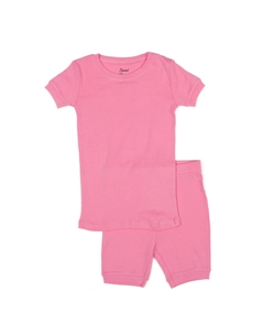 Детские короткие хлопковые пижамы из двух частей, классический однотонный цвет, цвет Light Pink Leveret