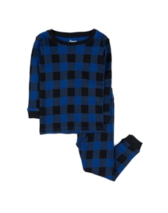 Рождественская детская хлопковая пижама из двух предметов в клетку, цвет Plaid Black & Navy Leveret