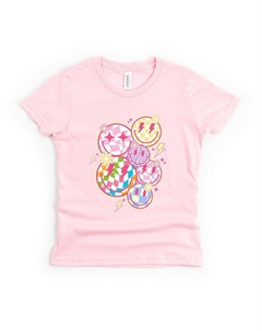 Красочная клетчатая футболка с короткими рукавами и рисунком смайлика для малышей, розовый The juniper shop