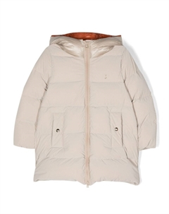 Пуховик с капюшоном и вышитым логотипом, нейтральный цвет Herno