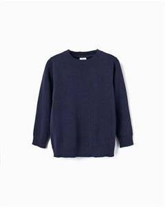 Однотонный свитер для мальчика с ребристой отделкой, темно-синий Zippy