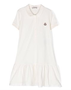 Платье с воротником поло и нашивкой-логотипом, нейтральный цвет Moncler enfant