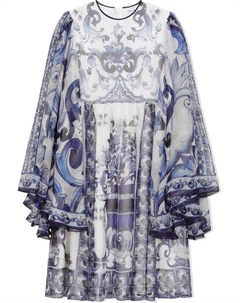 Шелковое платье с принтом Majolica, синий Dolce&gabbana