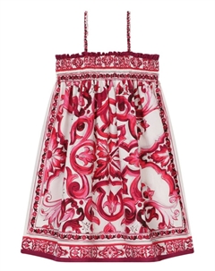 Платье без рукавов с принтом Majolica, белый Dolce&gabbana