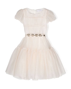 Платье с тюлем и блестками, нейтральный цвет Monnalisa