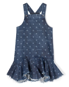 Kids джинсовое платье с логотипом, синий Givenchy
