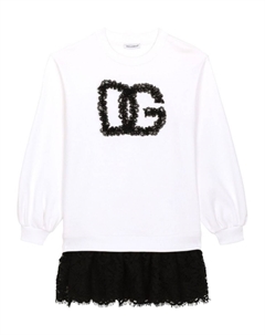 Платье мини с логотипом и кружевом, белый Dolce&gabbana