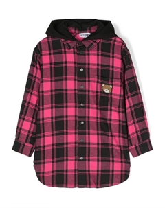 Клетчатое платье-рубашка с капюшоном, розовый Moschino kids