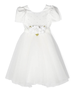 Платье из тюля с цветочной аппликацией, белый Monnalisa