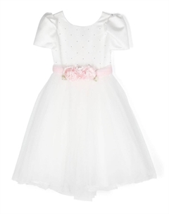 Платье с пышной юбкой и цветочной аппликацией, белый Monnalisa