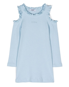 Платье в рубчик с открытыми плечами, синий Msgm kids