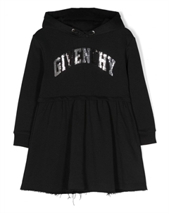 Kids платье с капюшоном и логотипом, черный Givenchy