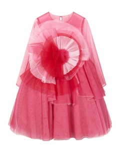 Платье с пышной юбкой и цветочной аппликацией, розовый Marchesa