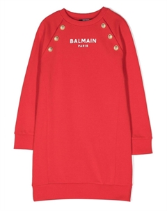 Kids трикотажное платье с длинными рукавами, красный Balmain