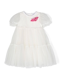 Платье из тюля с цветочной аппликацией, белый Monnalisa