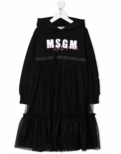 Платье с капюшоном и логотипом, черный Msgm kids