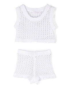 Комплект из топа и шортов с фестонами, белый Monnalisa