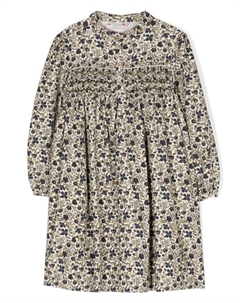 Расклешенное платье с цветочным принтом, нейтральный цвет Bonpoint
