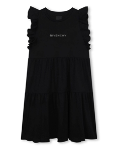 Kids ярусное платье с логотипом и стразами, черный Givenchy