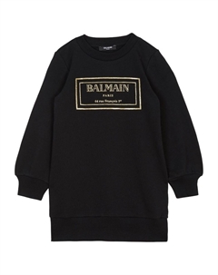 Kids платье-свитер с блестками и логотипом, черный Balmain