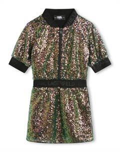 Платье мини с пайетками и логотипом, нейтральный цвет Karl lagerfeld kids