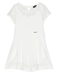 Кружевной комбинезон с короткими рукавами, белый Monnalisa