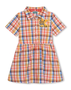 Платье-рубашка в клетку гингем, оранжевый Kenzo kids