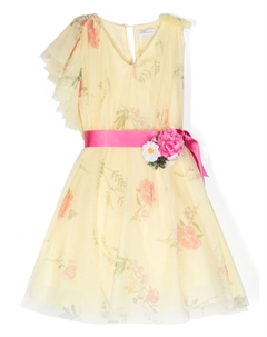 Платье с цветочным принтом и V-образным вырезом, желтый Monnalisa