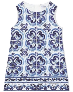 Платье мини с принтом Majolica, синий Dolce&gabbana