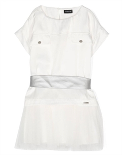 Атласное платье с тюлем, белый Monnalisa