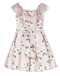 Платье с поясом и цветочным принтом, розовый Monnalisa