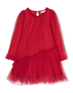 Платье из тюля с длинными рукавами, красный Monnalisa