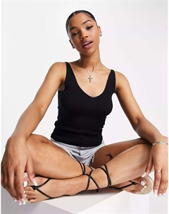 Черный вязаный топ с v-образным вырезом Jdy