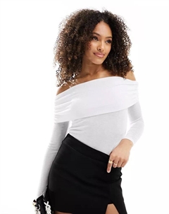 Белый топ со сборками и длинными рукавами и отложным вырезом кармен 4th & reckless