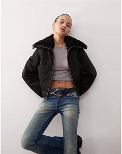 Куртка Hiro с воротником из искусственного меха черного цвета Weekday