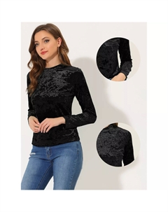 Женские бархатные топы, повседневная футболка с круглым вырезом и длинными рукавами, фиолетовый Allegra k