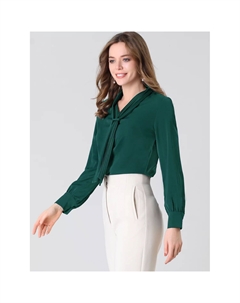 Женские блузки с длинными рукавами, шифоновая плиссированная офисная рубашка с завязками на шее, фиолетовый Allegra k