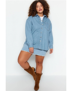 Голубая джинсовая рубашка оверсайз, синий Trendyol