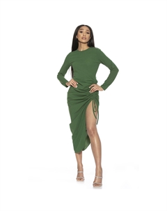 Женское платье макси Nikki с круглым вырезом, длинными рукавами и рюшами по бокам, коричневый Alexia admor