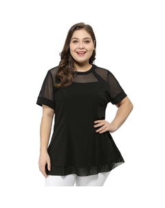 Женский прозрачный кружевной топ с круглым вырезом и короткими рукавами больших размеров, с баской и сетчатым кружевом, синий Agnes orinda