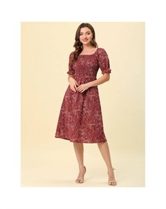 Женское летнее платье миди с квадратным вырезом и короткими рукавами с пышными рукавами и цветочным принтом, фиолетовый Allegra k