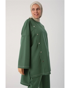 Зеленая туника оверсайз с прошитыми кнопками и блестками All day