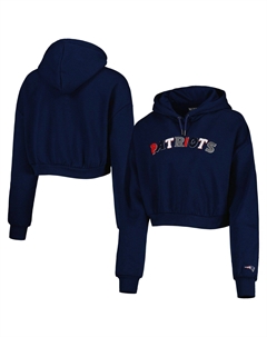Женский укороченный пуловер с капюшоном The Wild Collective Navy New England Patriots Unbranded
